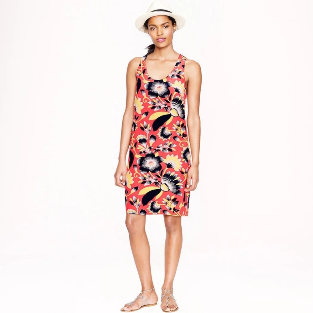 J Crew Twist Back 100% Silk Dress in Hibiscus Size 12